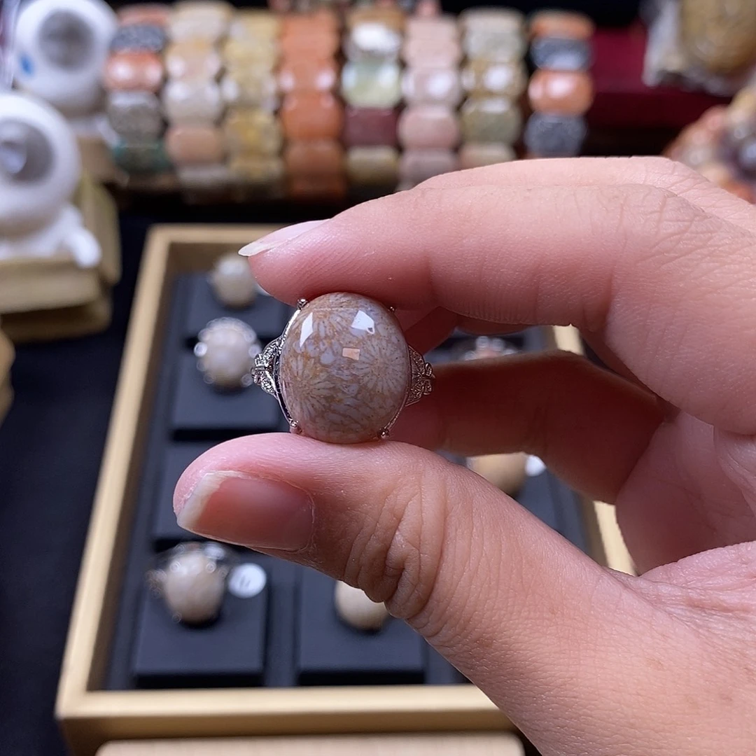 用***水未镶嵌戒指硅化珊瑚（珊瑚玉）