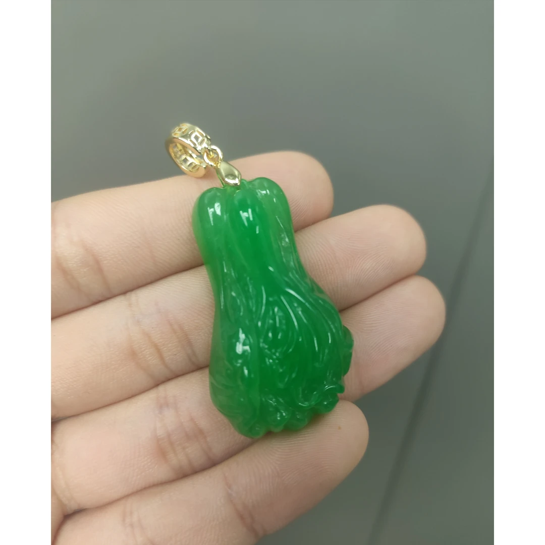 翡翠铜钱14k大白菜吊坠