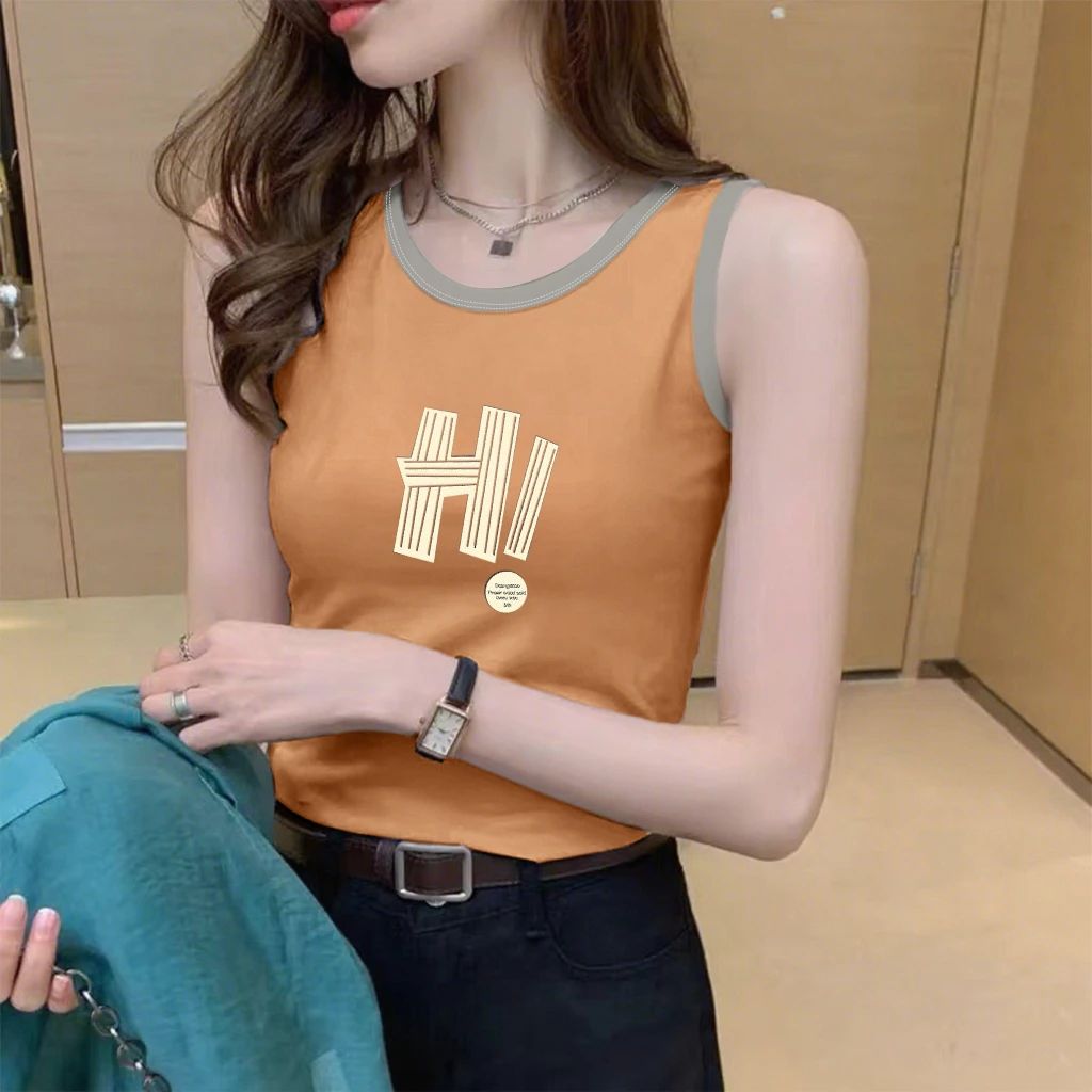 时尚无袖女背心打底T恤休闲百搭简约圆领撞色夏季吊带可内搭外穿