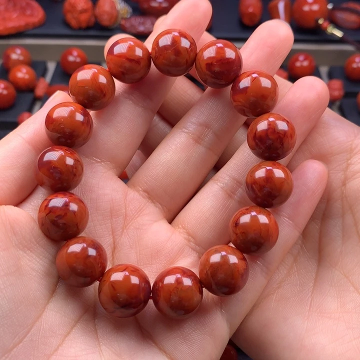 南红玛瑙未镶嵌火焰圆珠手串14MM+