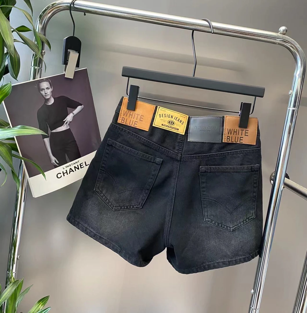 皮牌极简风牛仔短裤三分裤10876