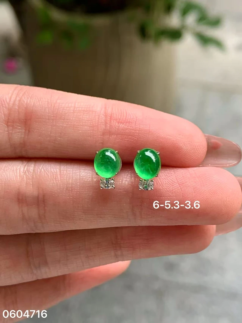 高冰荧光绿起光蛋面耳钉气质百搭简约