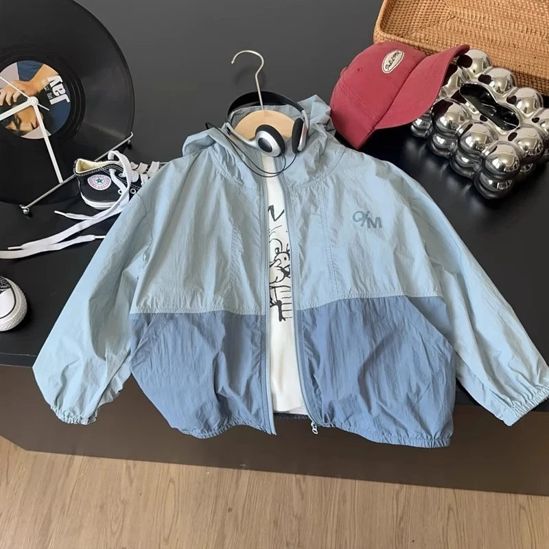 【清仓】儿童夏季薄款蓝拼接防晒衣韩版百搭休闲长袖防晒衣男儿童