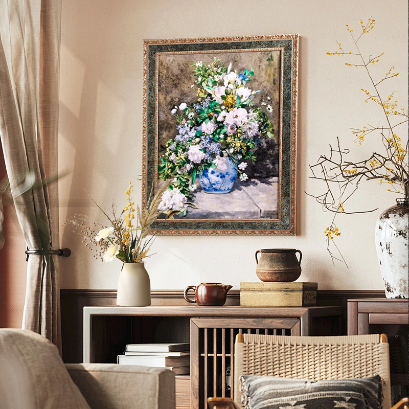 雷诺阿《春之花束》玄关背景墙挂画高精度北欧油画立体感挂画家饰