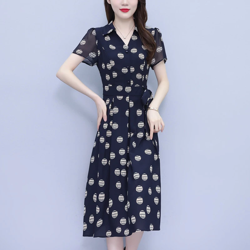 有口袋印花真丝连衣裙2025新款夏季爆款女装中长款收腰洋气质裙子