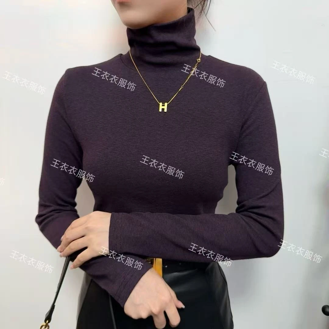 高领长袖打底衫女修身螺纹显瘦百搭2025秋冬时尚黑色弹力上衣内搭