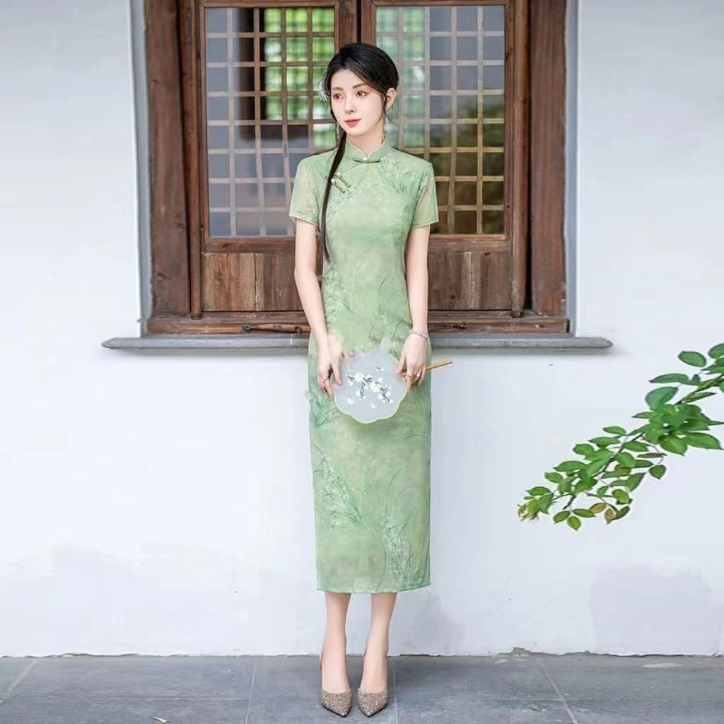 2025夏季旗袍新款年轻绿色复古气质日常民国风中式改良高考旗开得