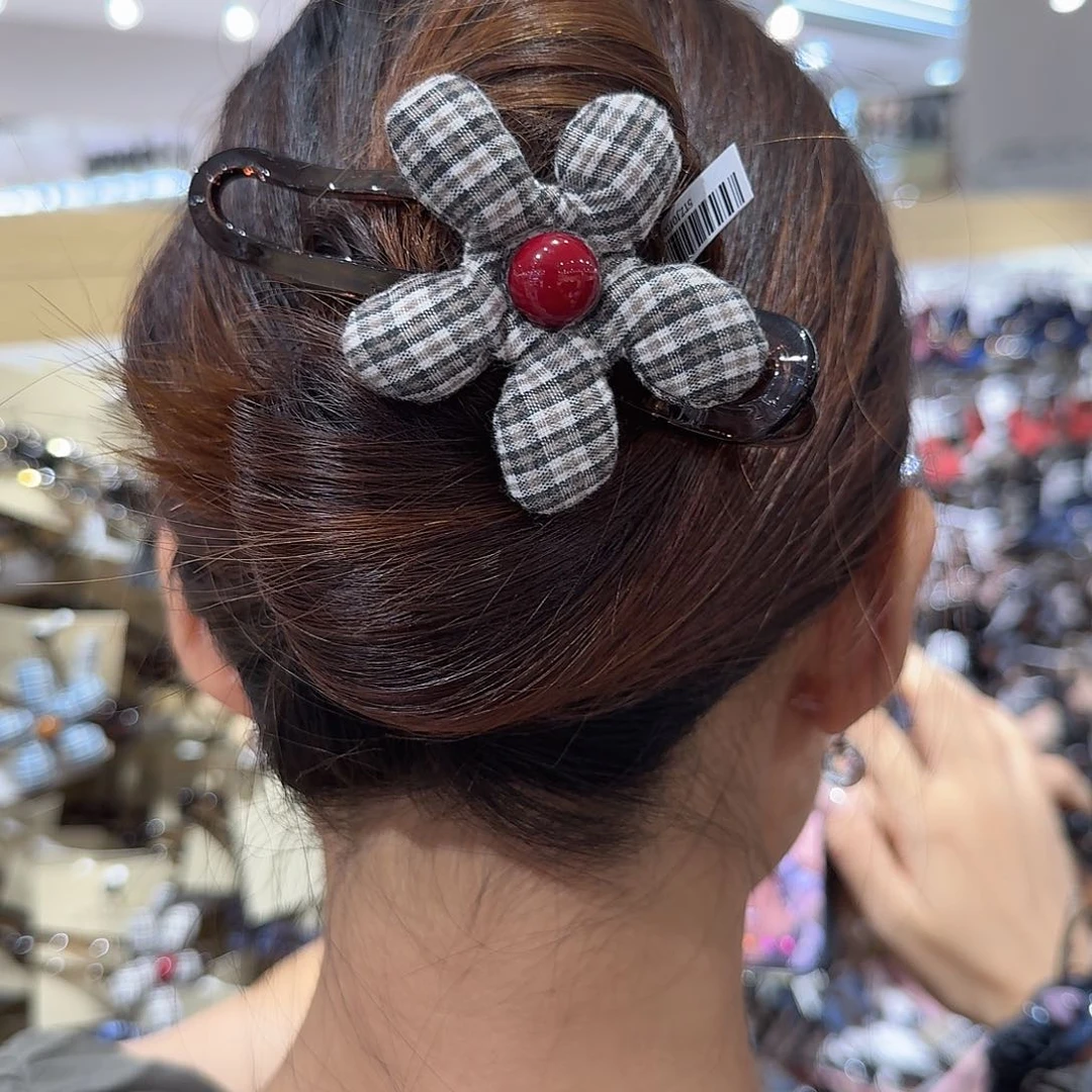 布艺铁合金黑白格子花懒人夹