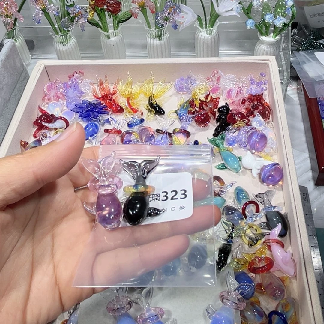 碎***笙颈饰玻璃323鲸鱼一对