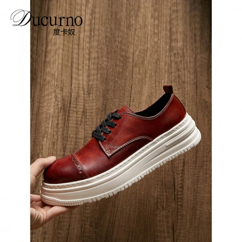 马皮男鞋2025秋季新款复古高端休闲增高厚底男士英伦复古透气皮鞋