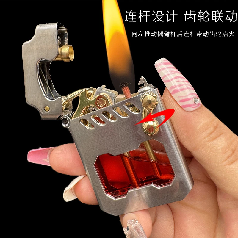 ZORRO新品赛博机甲透明油仓煤油打火机一键弹射创意防风高档礼品