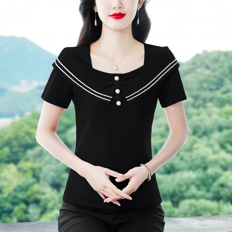 纯棉短袖t恤女士2025年新款夏季大码女装洋气减龄上衣设计感体恤