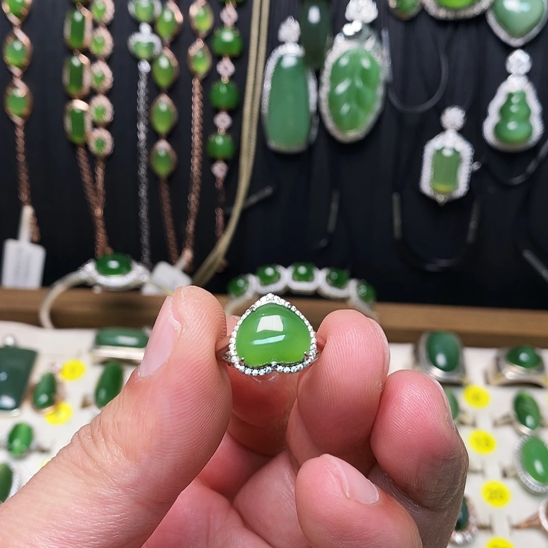 和田玉（碧玉）银S925镶嵌戒指