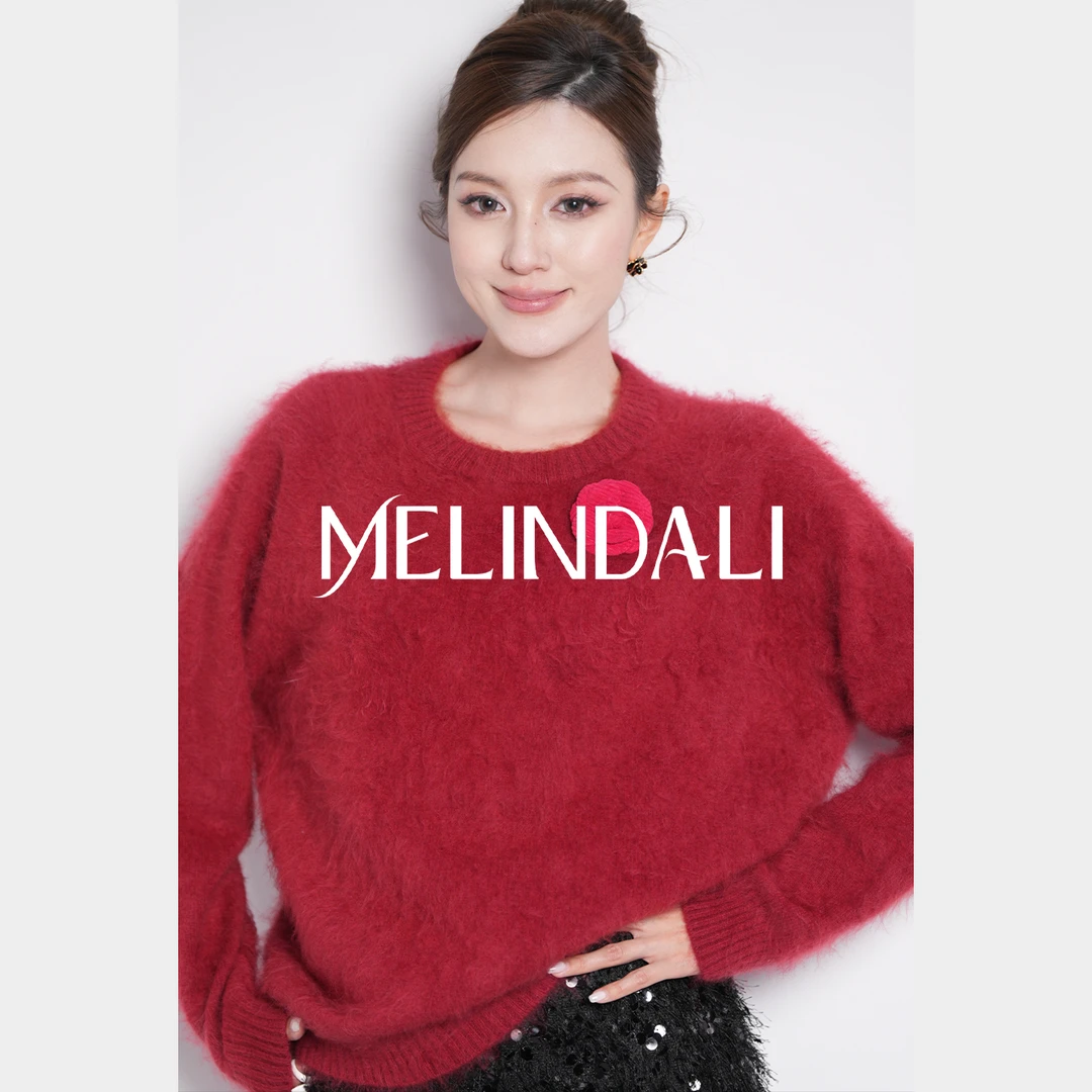 Melinda Li【云朵拉毛】节日氛围感绵羊毛羊绒蚕丝圆领拉毛针织毛衣
