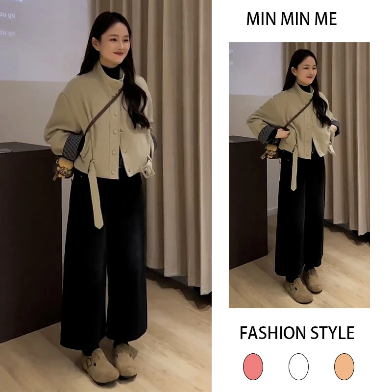2025秋冬季新款设计感千金风长袖外套女搭配百搭休闲阔腿裤两件套