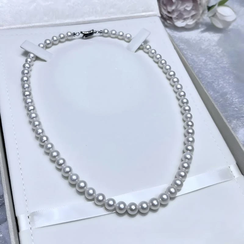 铜合金仿珍珠项链 8-9mm白色元宝扣施家珍珠母贝珠项链XLA201