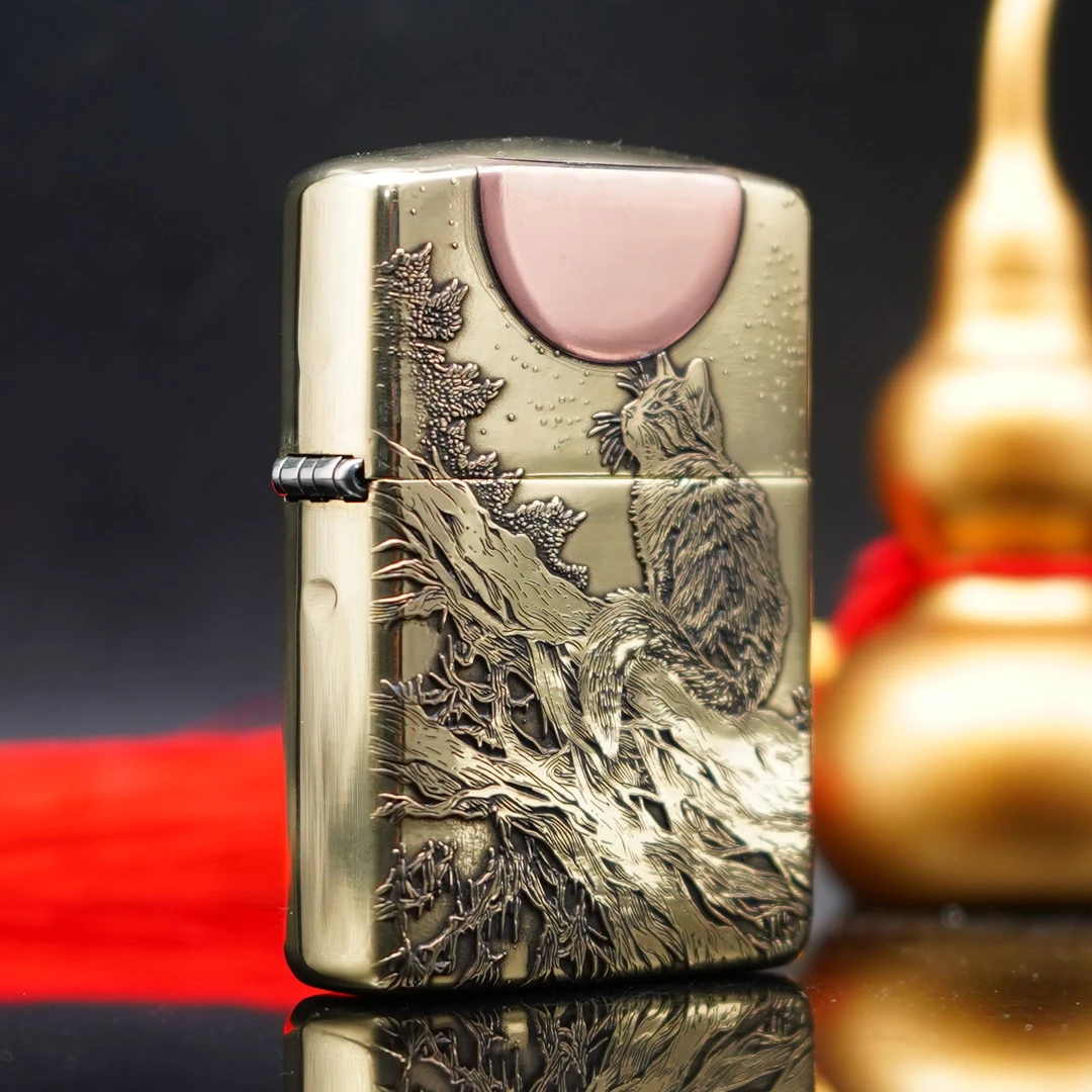 ZIPPO/之宝打火机望月猫黄铜盔甲 DYJ1