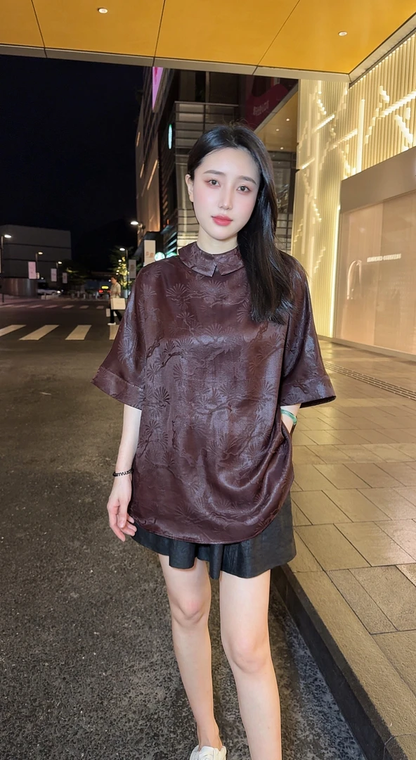 【金禧禧】紫檀姑娘香云纱花罗短袖J23014A-2