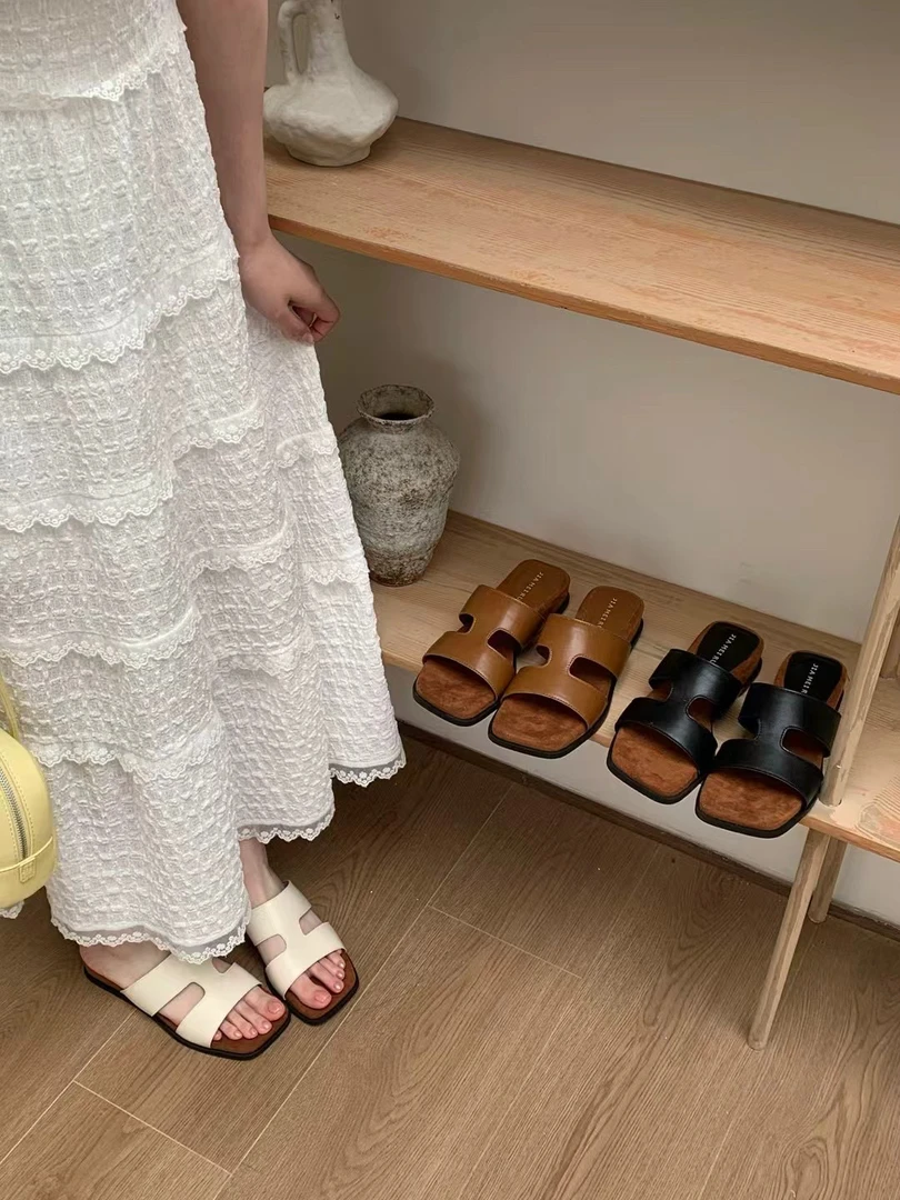 Y 716-2 韩系懒惰风露趾厚底拖鞋复古气质外穿软底沙滩凉拖鞋