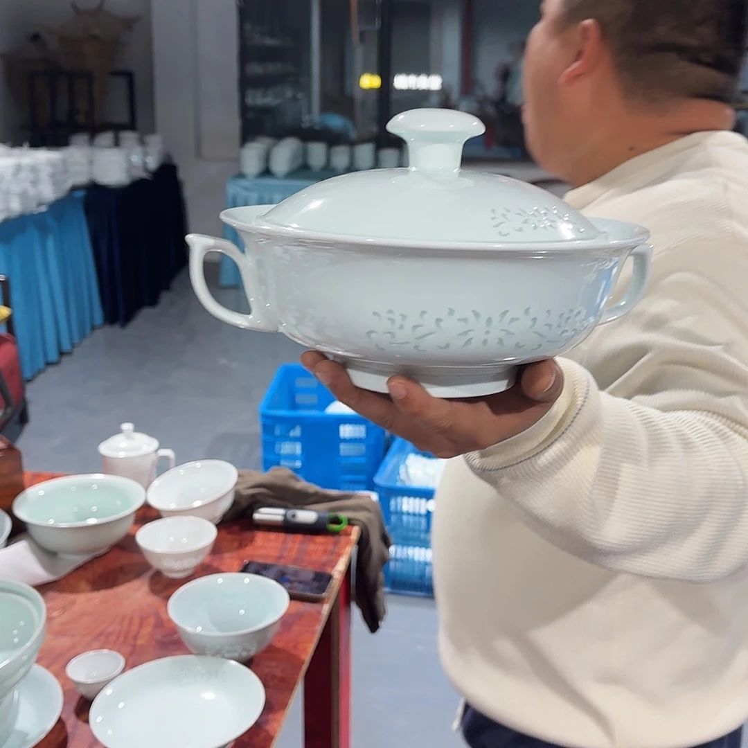 杯景德镇陶瓷影青瓷带盖汤碗一个