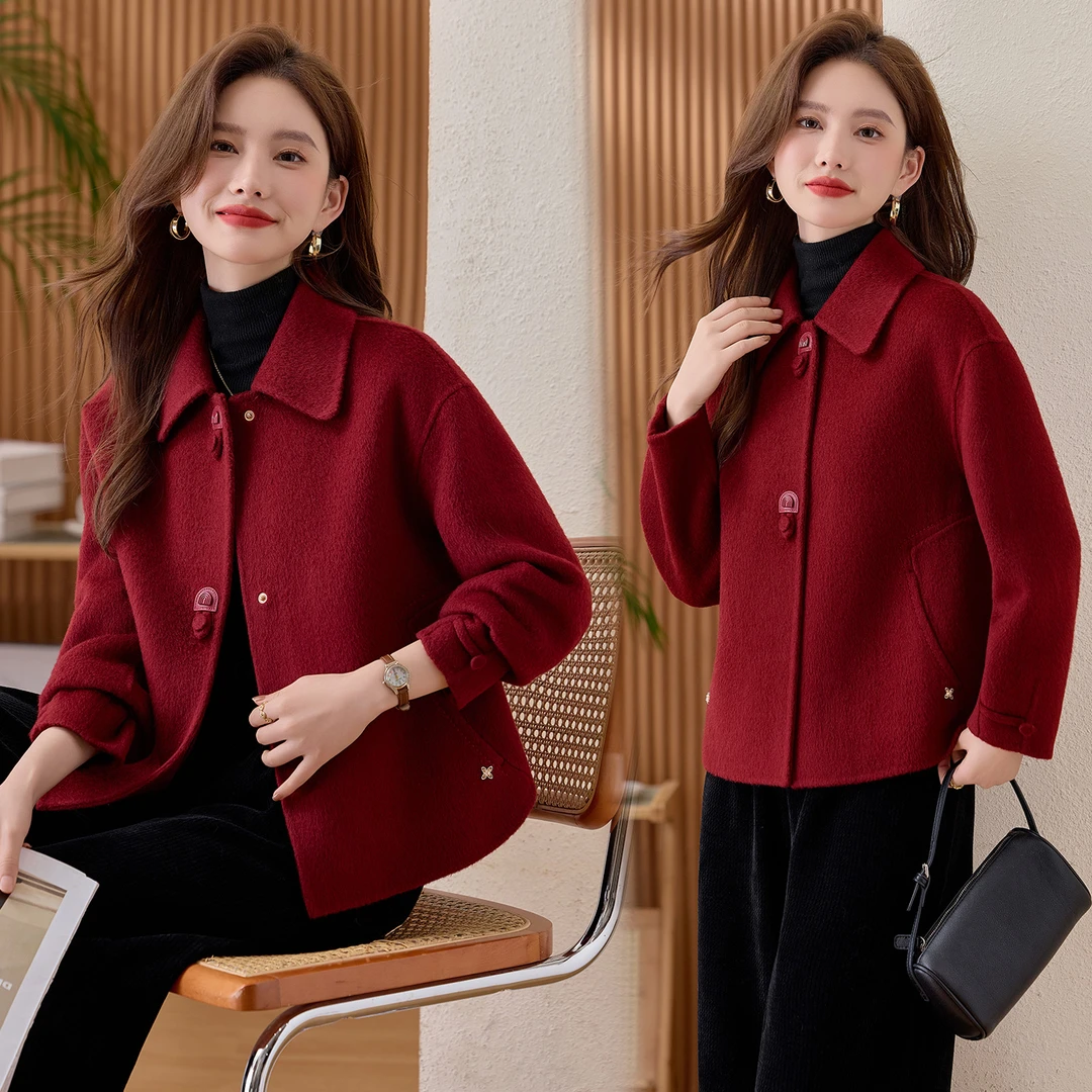 双面羊毛呢大衣短外套女秋冬新款时尚小个子新中式妈妈装宽松显瘦
