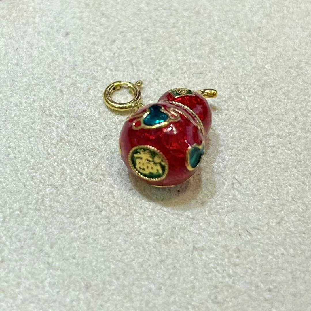 铜合金亚克力吊坠 18k 金烧蓝吉言吉语腰缠万贯葫芦提溜配件 10×1
