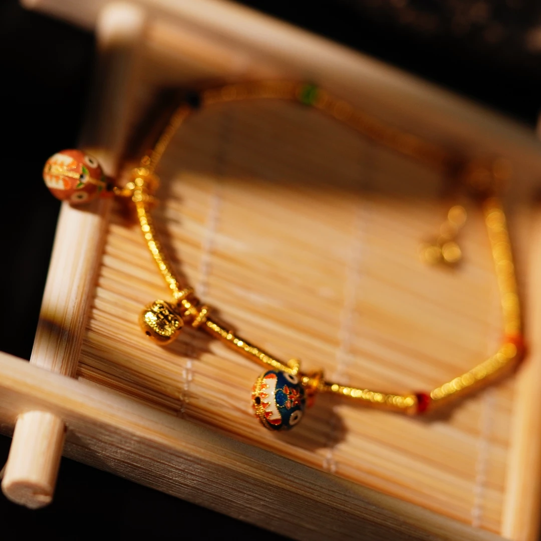 【琪钰】福满多 18K金吞吞兽一家人素金小金圈手串