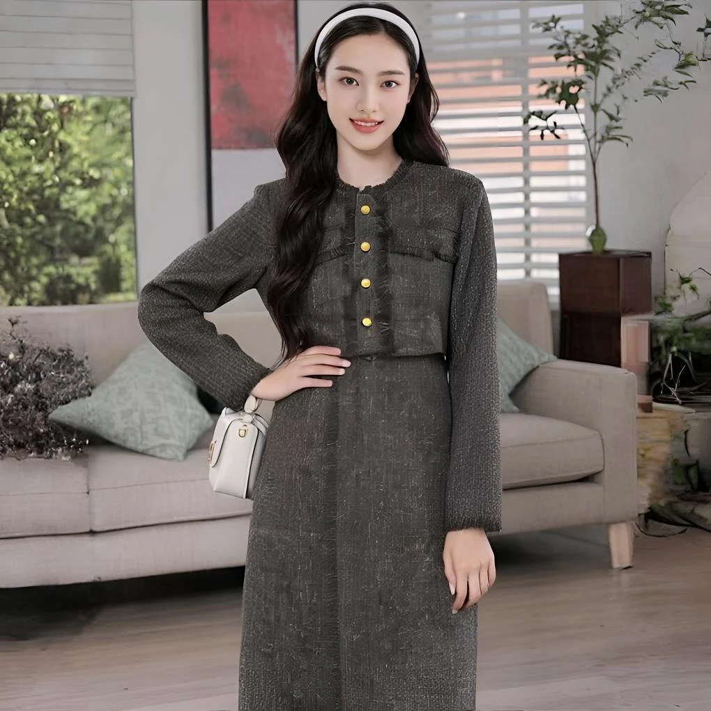 【小香风套装】青春风法式时尚套装黑色轻奢时尚洋气秋冬长款