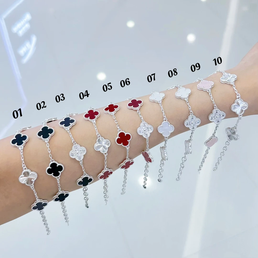 足银手链 五花四叶草手链女款纯银999轻奢小众情侣手链情人节礼物