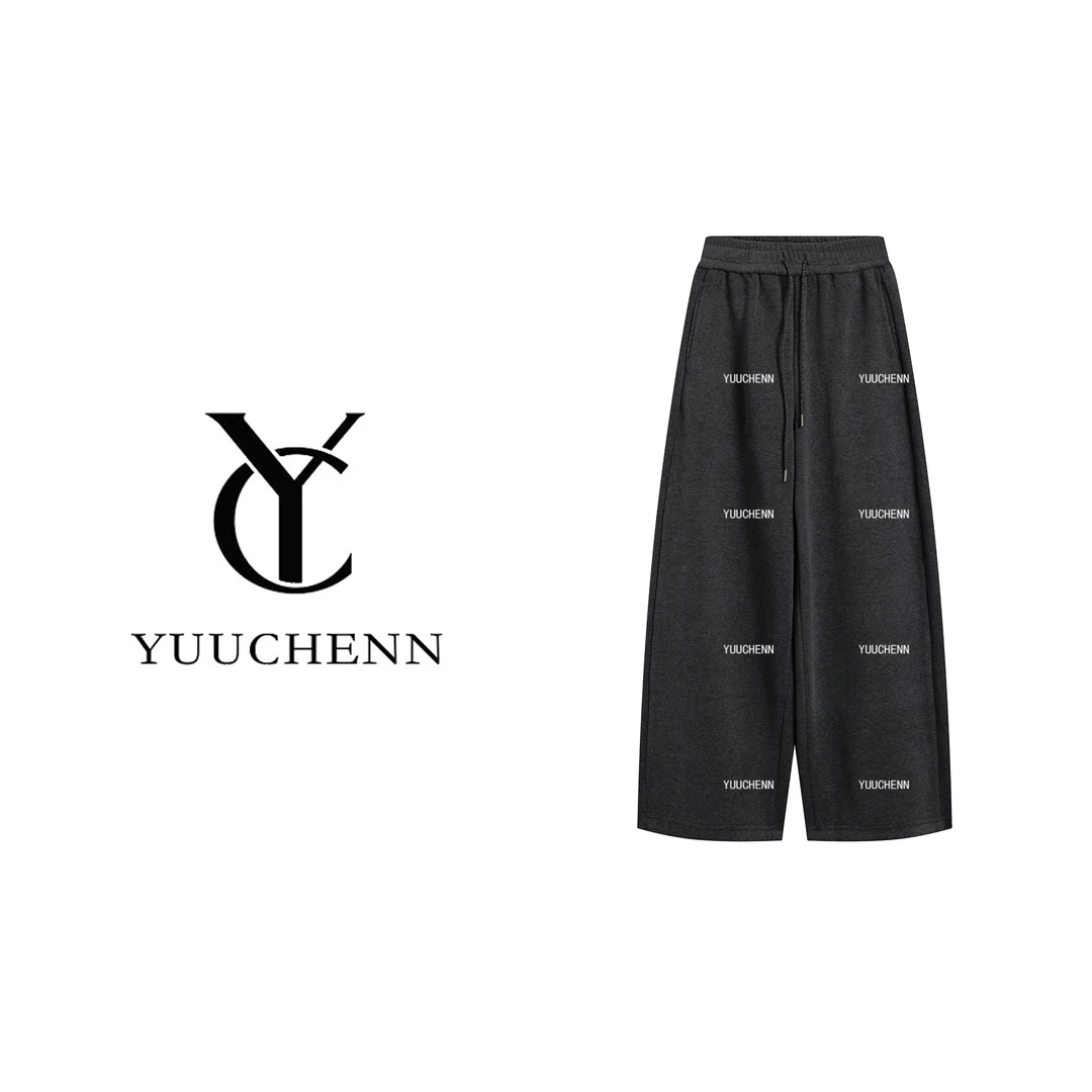 YUUCHENN“寒川云深”松紧腰休闲裤女直筒阔腿裤子25C-W80284