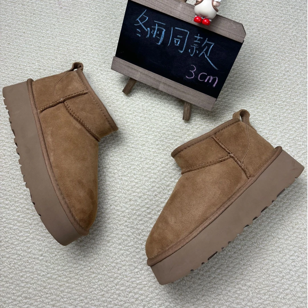 【周冬雨厚底】桑坡源头工厂真皮真毛增高保暖防滑女冬季雪地靴3