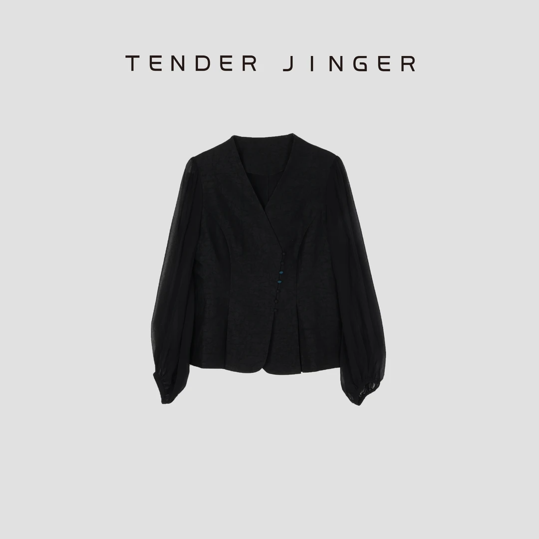 Tender Jinger【专柜】新中式拼接龟裂纹香云纱外套T52CWW30692
