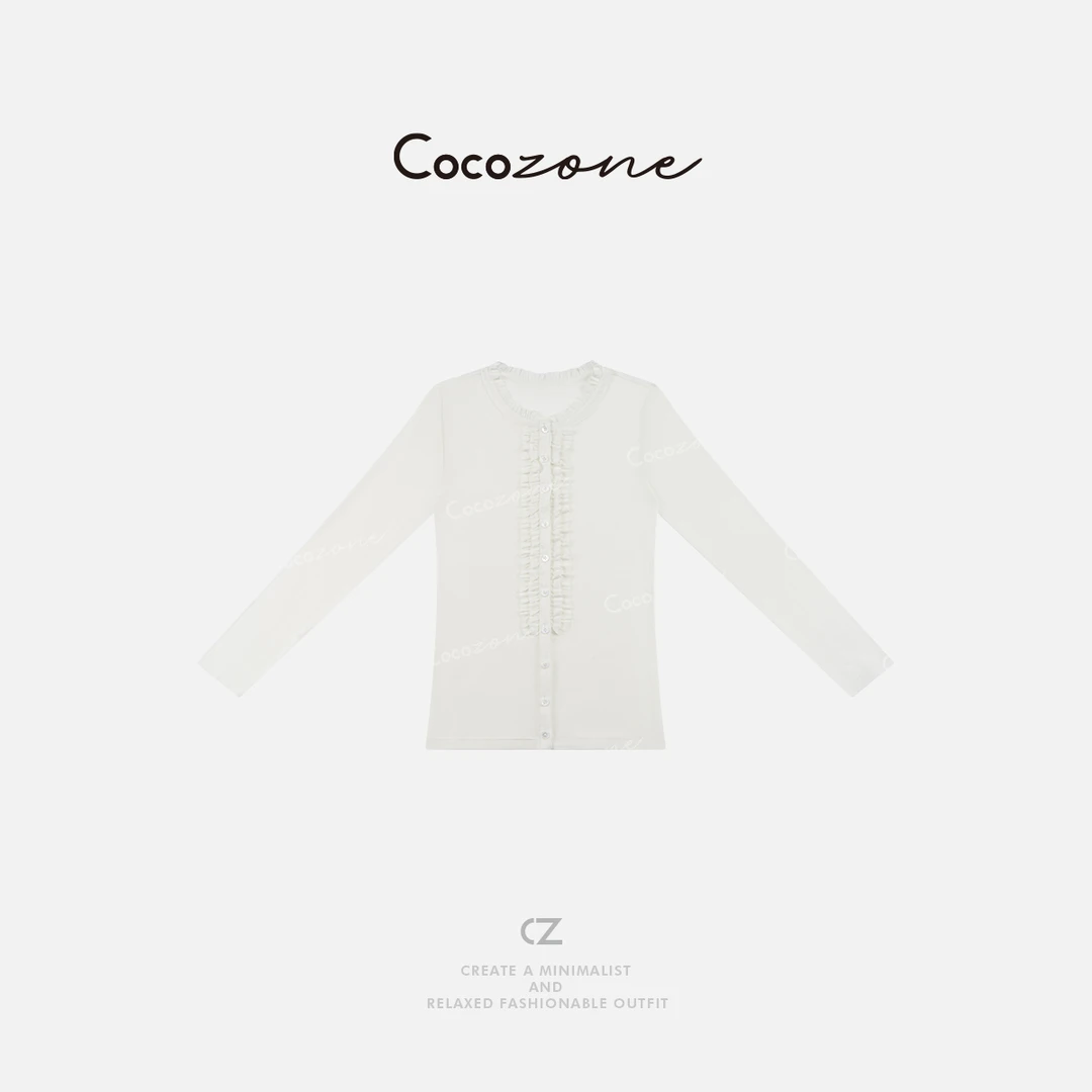 COCO ZONE 刘一一 新款拼接木耳边边单排扣针织衫CD2A0290