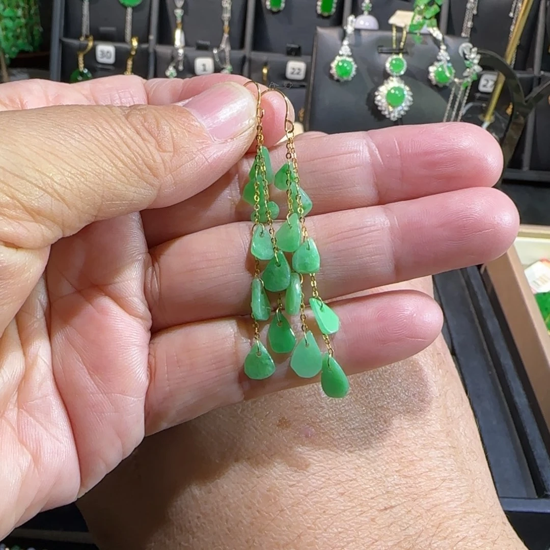 翡翠18K金镶嵌颈饰耳钩