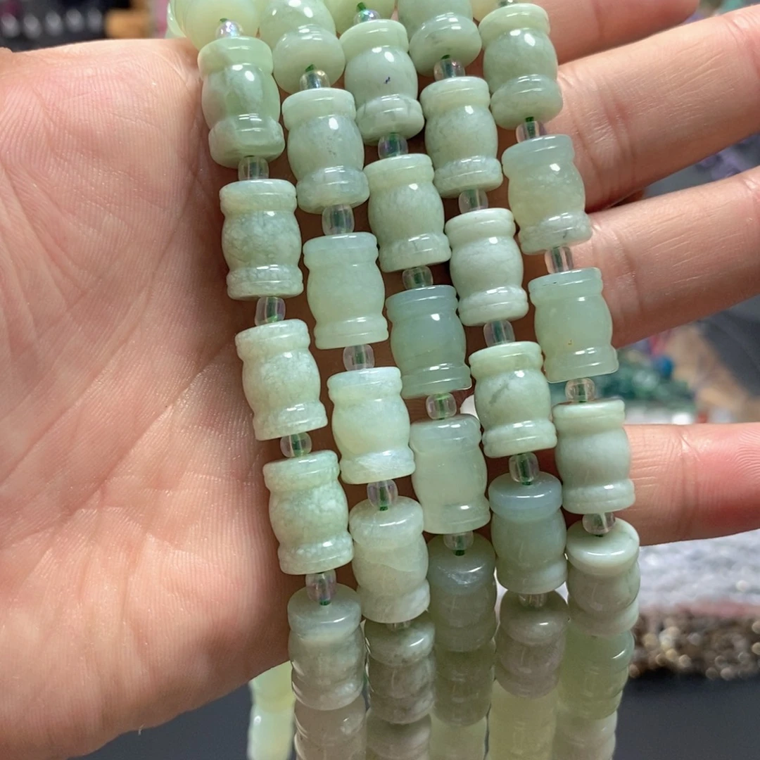 足银镀金镶嵌玛瑙/玉髓珠宝半成品天然岫玉回纹一条卡10mm
