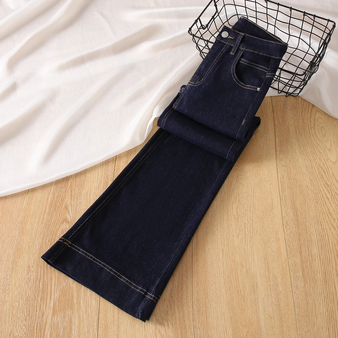 丹宁蓝微喇牛仔裤女2025早秋新款高腰修身显瘦加绒加厚拖地喇叭裤