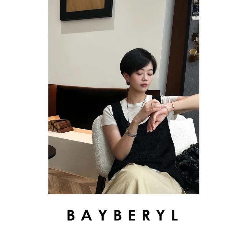 Z6-BAYBERYL老贝黑白和纸*背心U领无袖针织衫ZZS5C2102-4/19