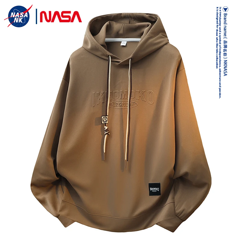 NASA联名美式纯色连帽卫衣男女同款秋冬季钢印字母通勤百搭外套潮