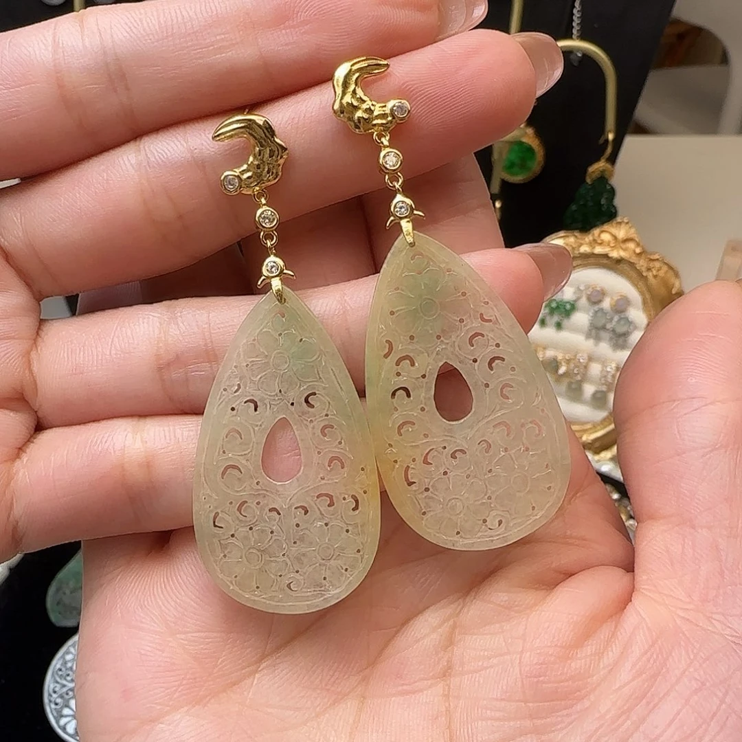 品***生翡翠银S925镶嵌耳饰耳钉款