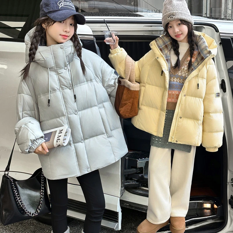 女童韩版拼格子连帽棉衣冬季新款中大童时尚洋气加厚棉服女孩上衣