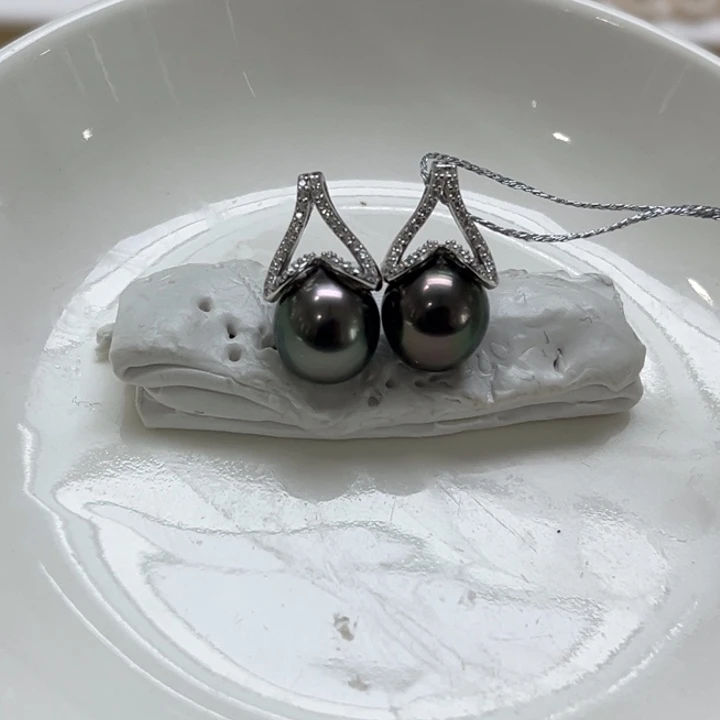 银S925镶嵌耳饰海水珍珠9-10mm32号