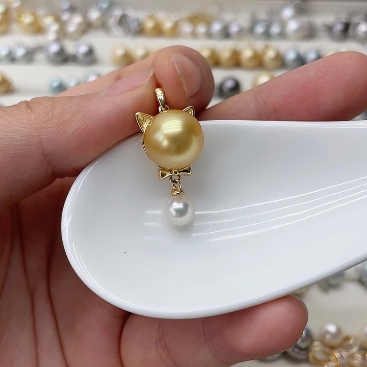 银S925镶嵌海水珍珠吊坠(不含链)