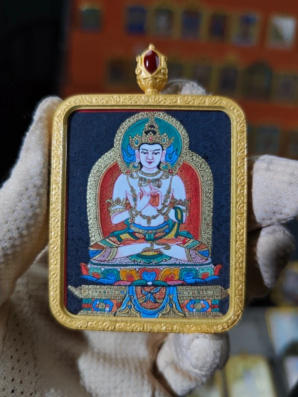 铜合金布艺吊坠 藏式风格大日彩唐吊坠