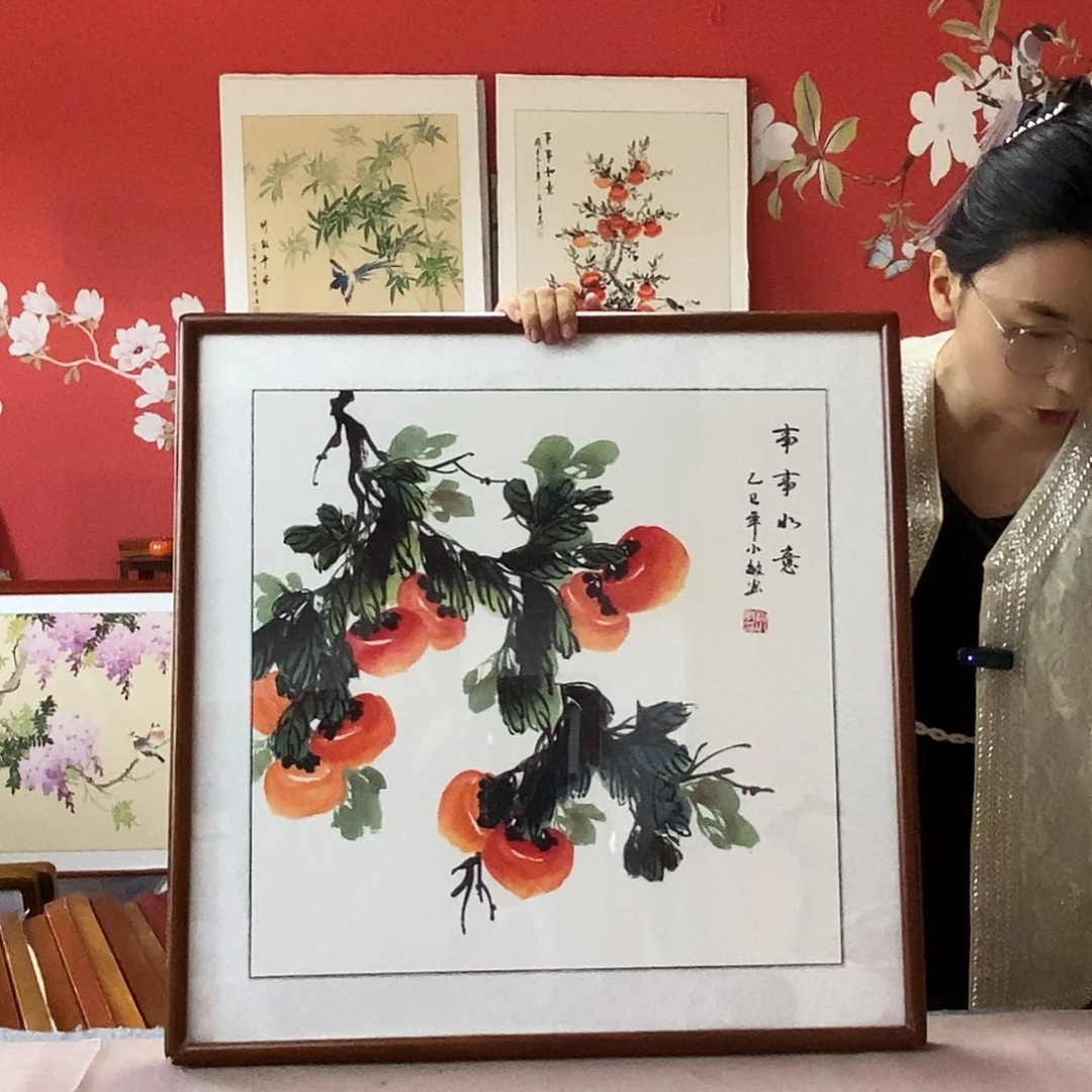国画手写手绘带框包邮国画作品62✖️62