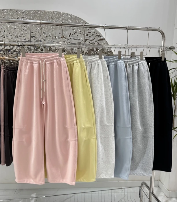 2025新品春款弯刀直筒休闲裤松紧腰百搭时尚