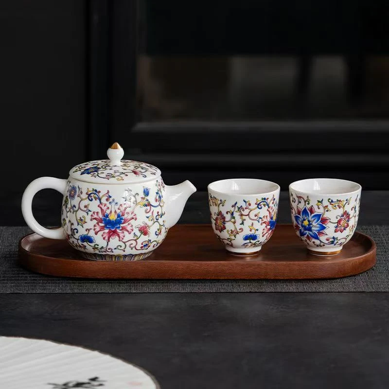 珐琅彩泡茶壶单壶双杯高档轻奢功夫茶具家用会客精品喝茶杯42042
