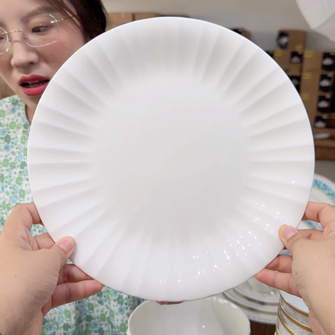 不***鱼骨瓷高骨10.5英寸平盘27cm40个外贸骨瓷