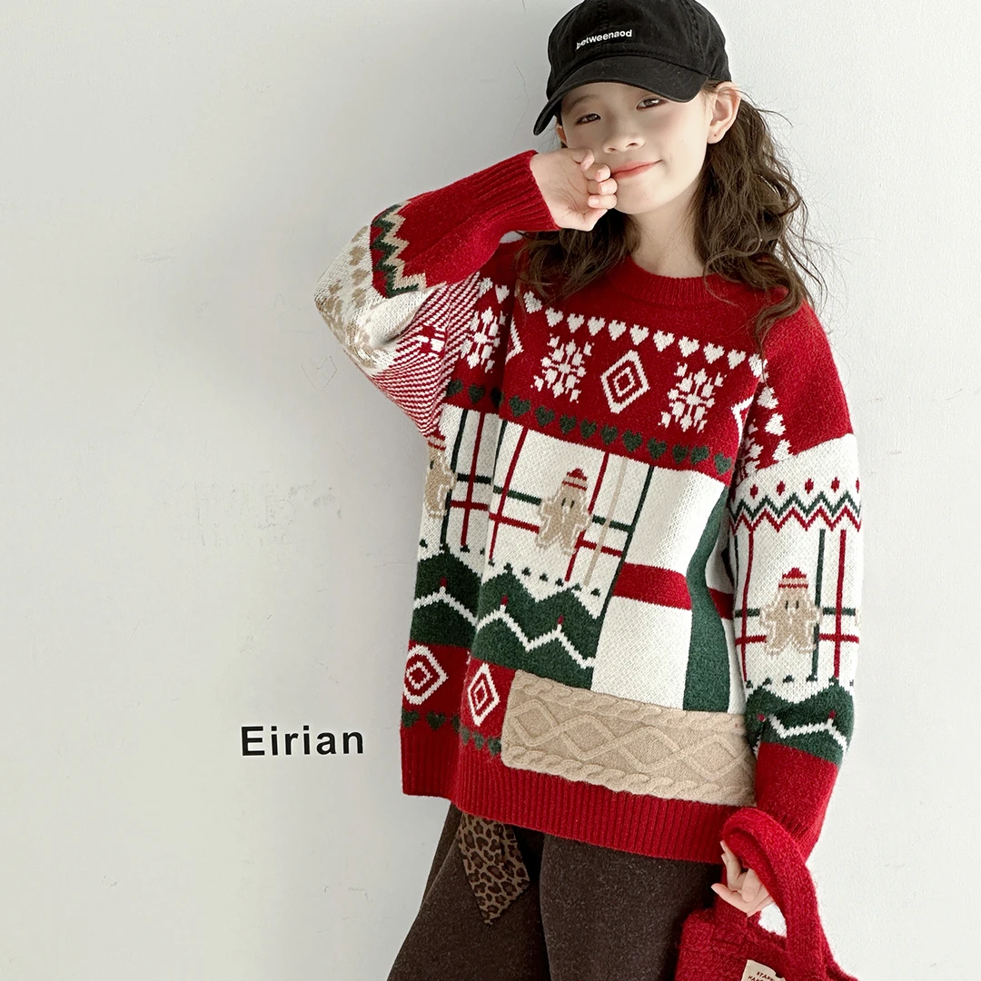 女童毛衣加厚秋冬2025新款中大童韩版长袖洋气儿童厚实新年针织衫