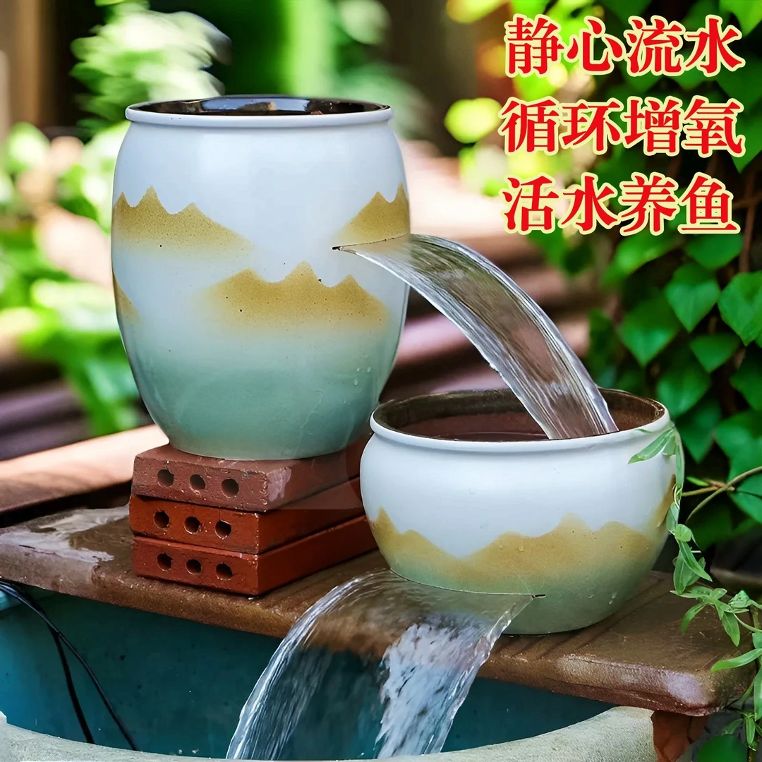 流水摆件循环水生态养鱼庭院摆件循环水缸简约禅意瀑布桌面水景