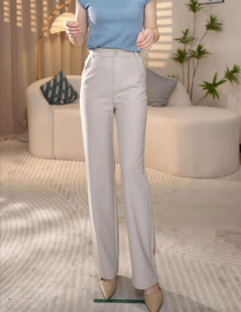 【春秋款】天丝醋酸窄版直筒裤显瘦女士高档裤子垂坠感休闲直筒9691